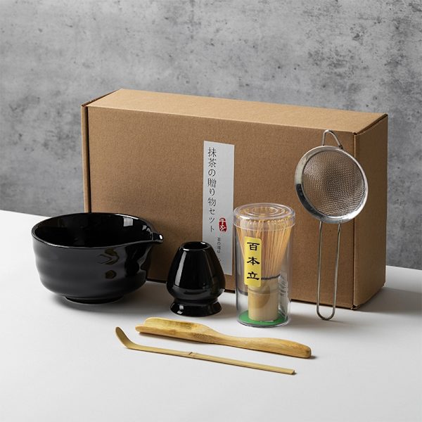 Keramik-teeservice, Bestehend Aus Matcha-schale, Matcha-besenhalter Und Matcha-besen, 5-teiliges Set – Perfektes Schwarz