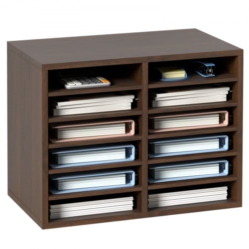 Mophorn - Vevor Briefablage 12 Fächer Organizer Aus Mdf, Dokumentenablage Vintage Braun 520 X 305 X 410 Mm, Ablagefächer Desktop-aktenhalter Dokumentenlager, Dokumentenhalter Zu Hause, Im Büro, Im Klassen Usw.