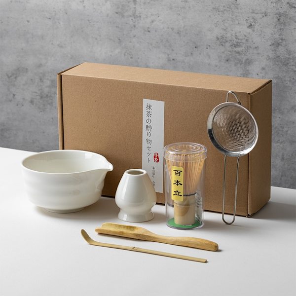 Keramik-teeservice, Bestehend Aus Matcha-schale, Matcha-besenhalter Und Matcha-besen, 5-teiliges Set – Reinweiß