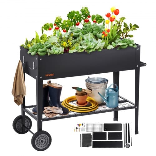 Mophorn - Vevor Hochbeet Mit Rädern Pflanzkübel Blumenkasten Garten Pflanzkasten Terrassen Gemüsebeet Gartenbeet Pflanzbeet Schwarz 108x49,5x80cm Verzinktem Stahl Ideal Für Den Anbau Von Gemüse Obst Kräutern