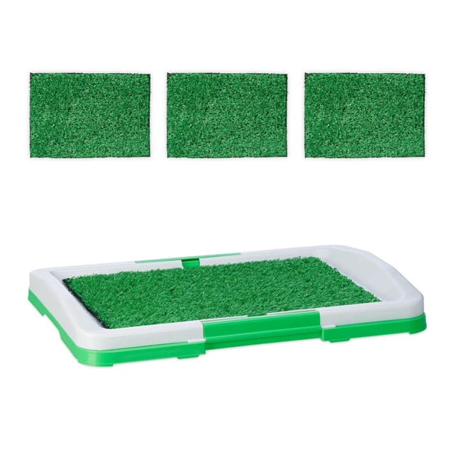 Hundeklo Rasen, Welpentoilette für die Wohnung, 4x Grasmatte, HxBxT: 5,5 x 45,5 x 33 cm, Kunststoff, weiß/grün - Relaxdays