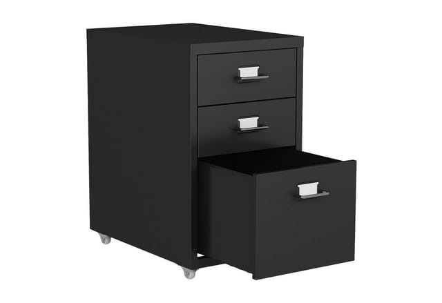 [en.casa] - Rollcontainer Kökar mit 3 Schubladen 48x28x41 cm Schwarz matt