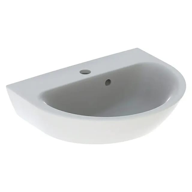 Geberit Renova Handwaschbecken mit asymmetrischem Überlauf, 50x17,3x40cm, Hahnloch mittig, Überlauf sichtbar, Weiß