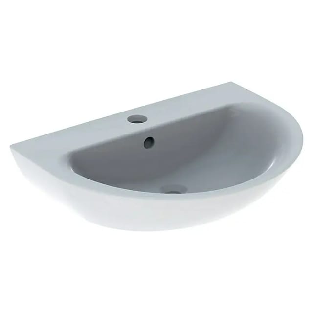 Geberit Renova Waschtisch, Breite 70cm, Tiefe 52cm, Hahnloch mittig, Überlauf sichtbar, Weiß
