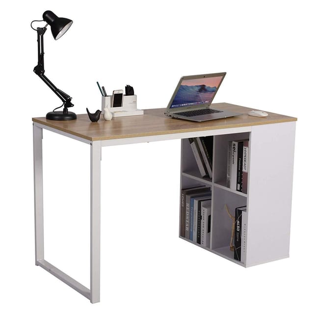Schreibtisch Computertisch mit 4 Ablage Holz & Stahl Hell Eiche - Woltu