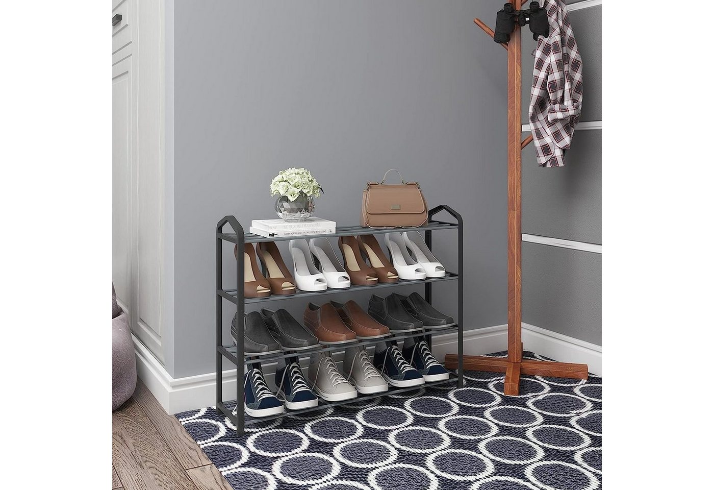 Schuhablage Schuhregal 4 Schicht für 16 Paare Schuhe xxl schwarz - schwarz - Woltu Bild 3