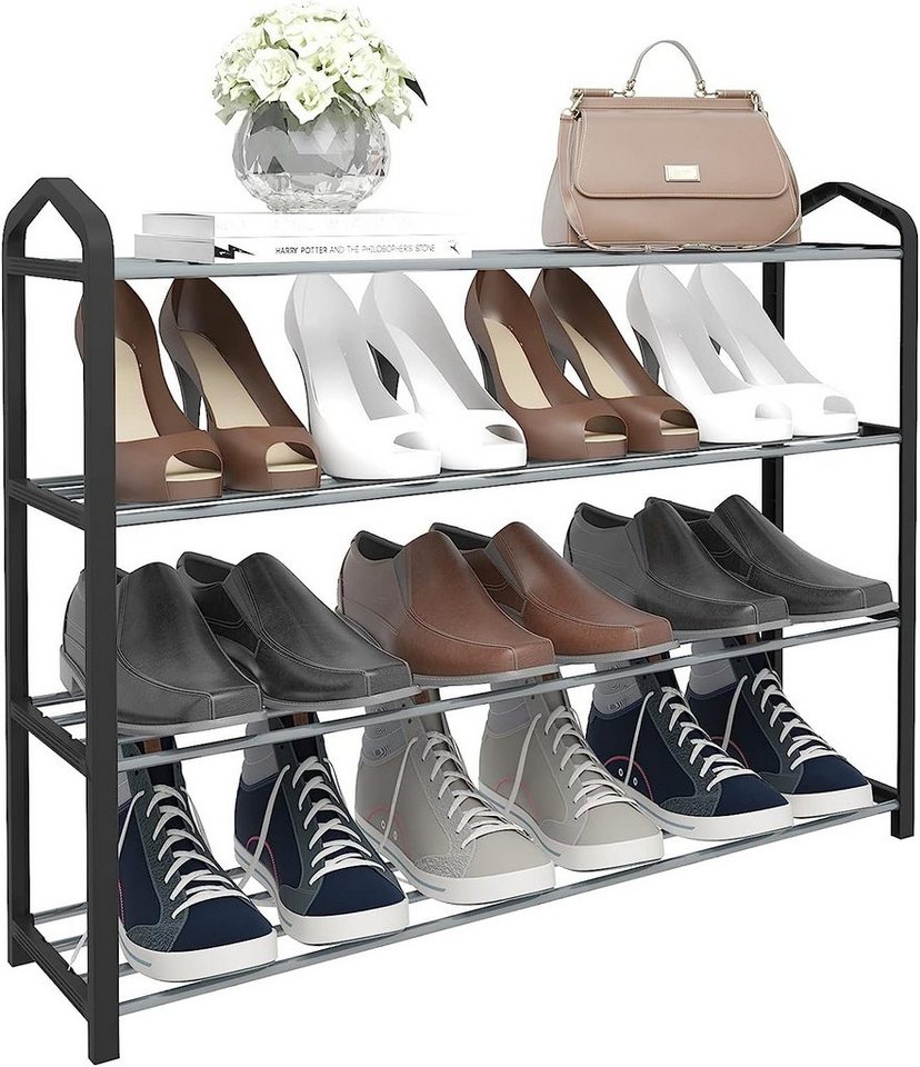 Schuhablage Schuhregal 4 Schicht für 16 Paare Schuhe xxl schwarz - schwarz - Woltu Bild 4