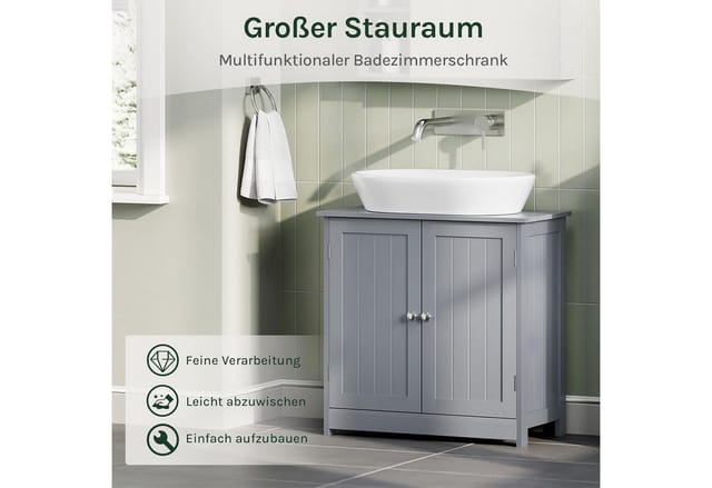 Badschrank Unterschrank, Waschtischunterschrank, Waschbeckenunterschrank mit 2 Türen, Waschtisch waschbecken, 60x60x30cm, Grau - Woltu