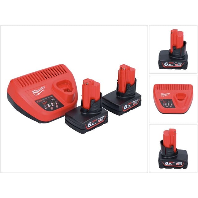 Milwaukee M12 NRG-602 Starter Set 2x 12 V 6,0 Ah Li-Ion Akku + C12 C Ladegerät