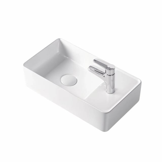 Stilform - Gäste wc Waschbecken soho 2.0 in 46 x 25 x 12 cm aus feinster Keramik für Wandmontage oder als Aufsatzwaschbecken mit Hahnloch:Hahnloch