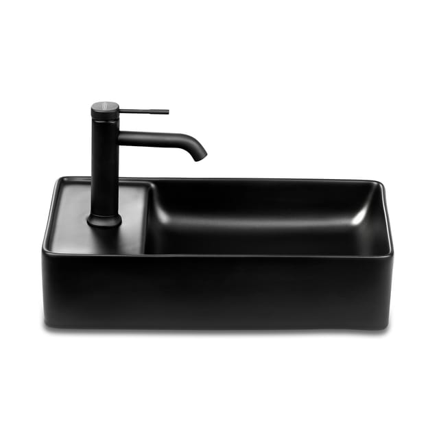 Stilform - Gäste Wc Waschbecken Soho 2.0 In 46 X 25 Cm Keramik Für Wandmontage Oder Aufsatzwaschbecken Mit Hahnloch In Schwarz Matt:hahnloch Links