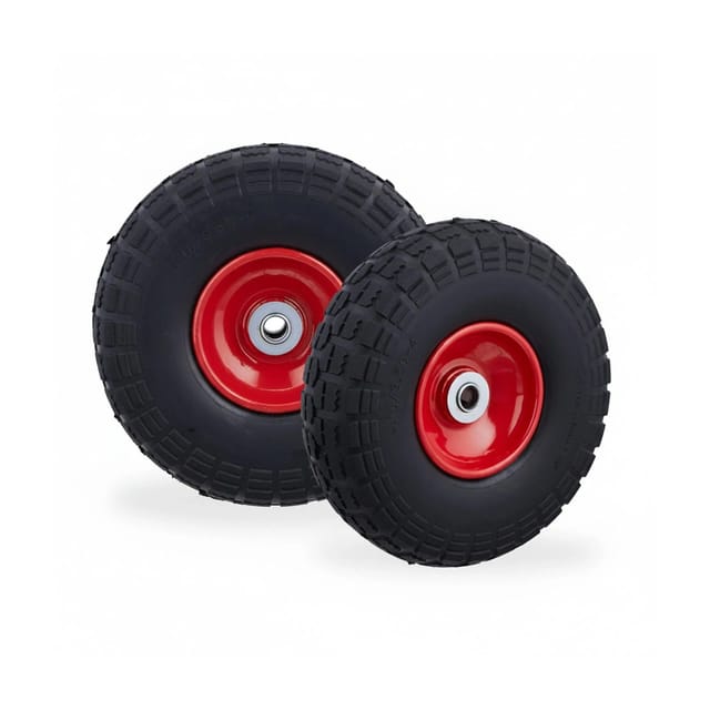 Relaxdays - 2x Sackkarrenrad, pannensichere Vollgummireifen, 4.1/3.5-4', 16 mm Achse, bis 150 kg, 260x85 mm, schwarz-rot