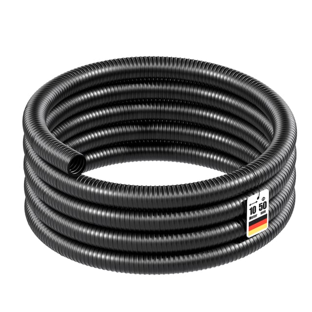 Wiltec Flexibler Förderschlauch 10m Spiralschlauch 50mm (2") schwarz mit Verstärkungsspirale Bewässerung Wasser Teich