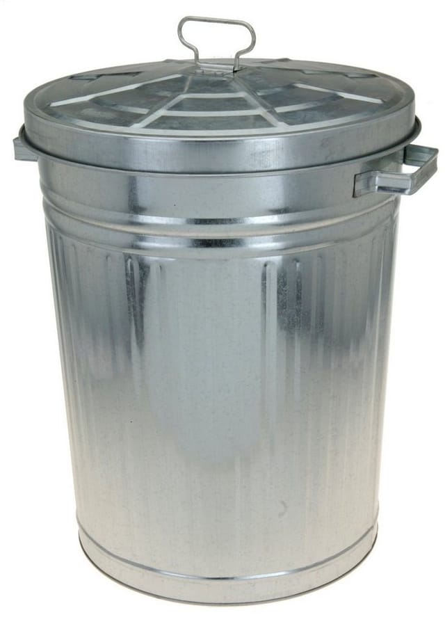 Zink Abfalleimer mit Deckel - 55 Liter - Metall Garten Outdoor Mülleimer silber