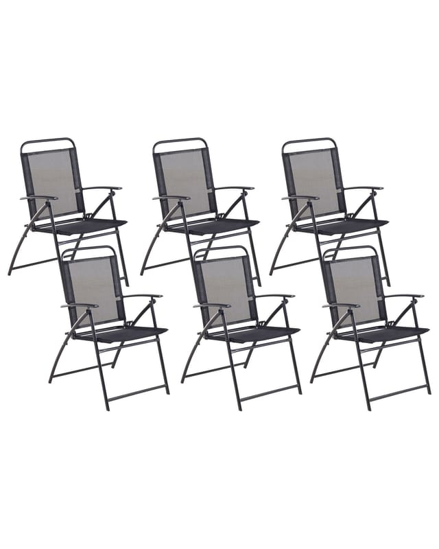 Beliani - Gartenstuhl 6er Set Schwarz Textil Stahl Klappbar Modern Balkon Terrasse Outdoor