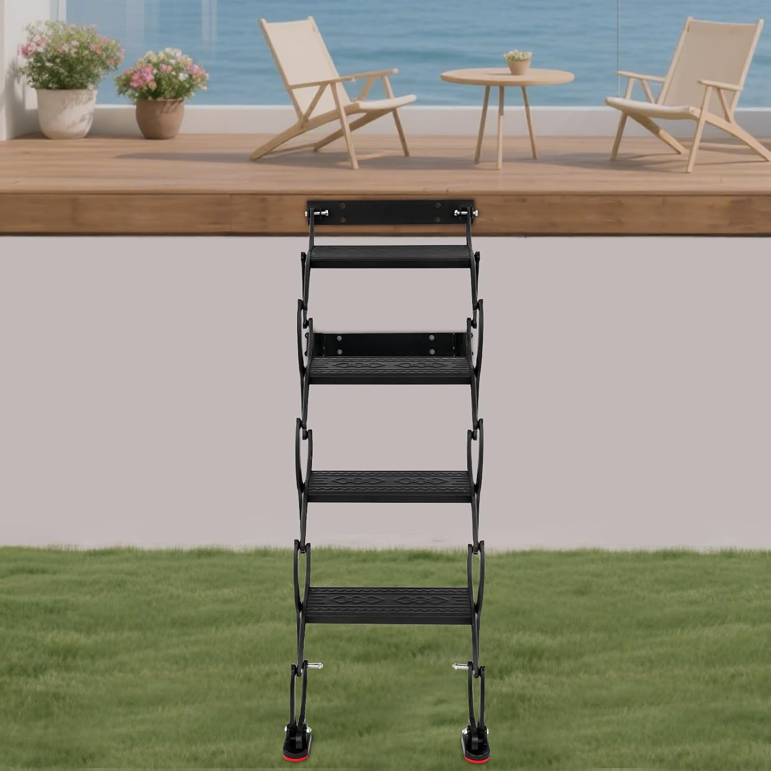 Dachbodentreppe, 4 Stufen Wandmontierte Ausziehbare Klapptreppe, Wandmontierte Dachbodenleiter, Rutschfesten Stufen Loftleiter, Teleskop-stufenleitern, Tragkraft 200 Kg