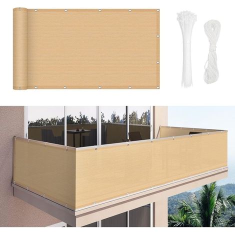 Balkon-sichtschutz 90 X 500 Cm, 180 G/m² Hdpe-gewebe, Uv-schutz, Windschutz Für Garten, Terrasse Und Außenbereich, Inklusive Kabelbinder Und Kordeln, Sandfarben
