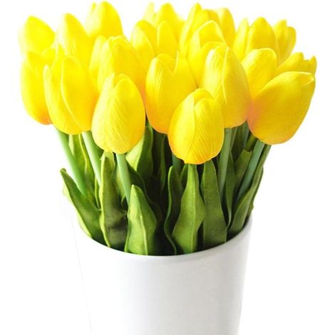 10. Eindrucksvoller Und Realistischer Effekt: Strauß Künstlicher Pu-tulpen Mit Gelben Stielen