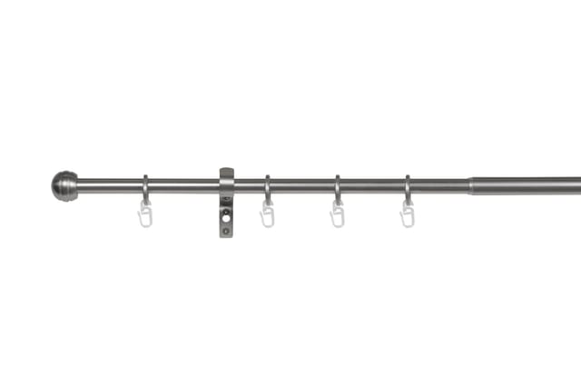 Ondeco Gardinenstange Ausziehbar 1-lauf, Vorhangstange Fenster Wandmontage, Endstück Ball Edelstahl-optik, Komplettgarnitur Teleskopstange 16/19 Mm Mit Ringen - Edelstahl-optik - 160-280 Cm
