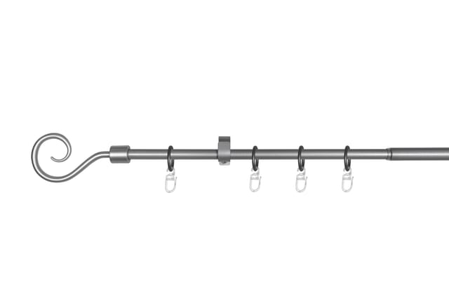Ondeco Gardinenstange Ausziehbar 1-lauf Vorhangstange Fenster Wandmontage Endstück Hook Komplettgarnitur Teleskopstange Gardinenstangenset 13/16 Mm Mit Ringen - Silber - 130-240 Cm