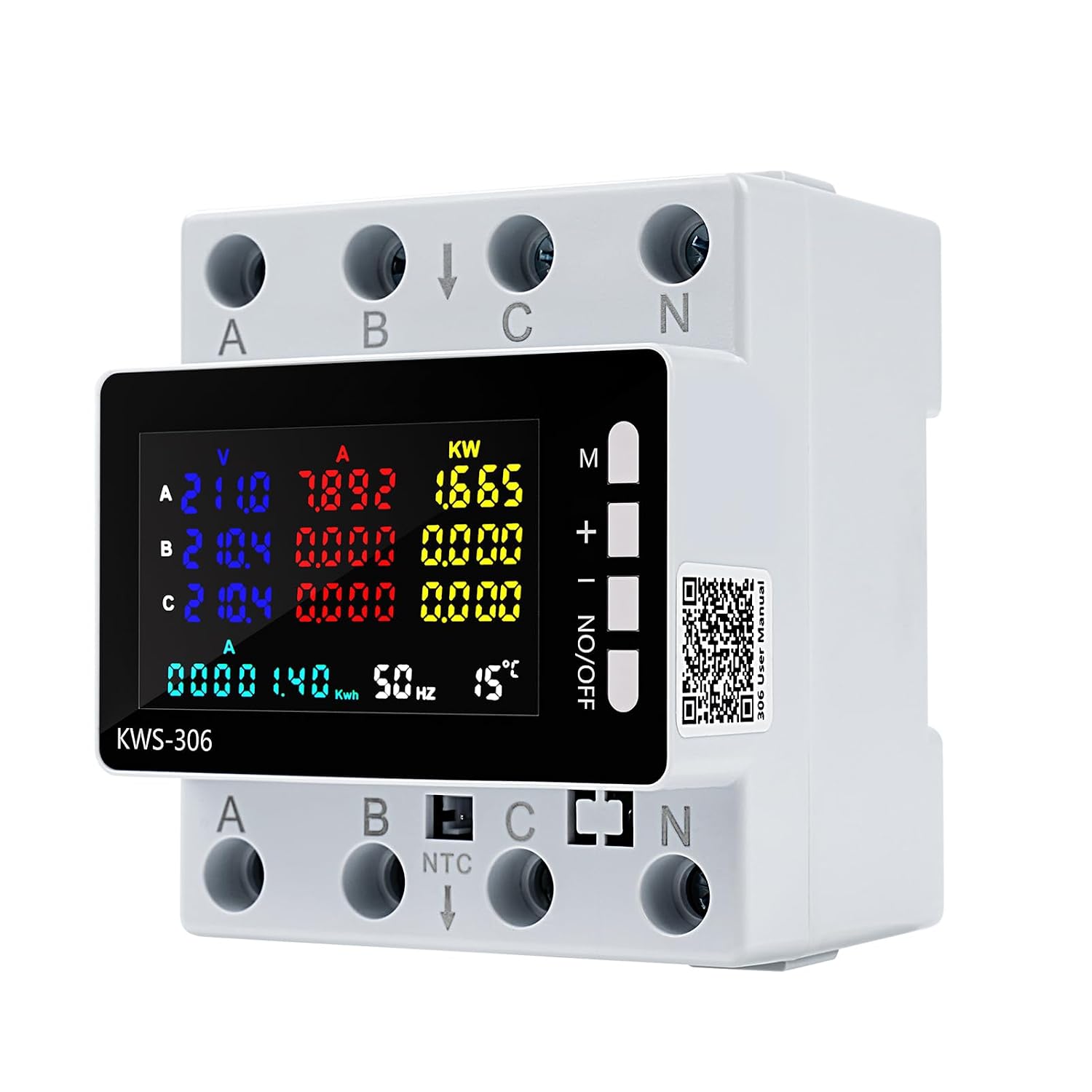 Dreiphasen-4-leiter-wechselstromzähler 80a 220v, Digitaler 9-in-1-energiezähler, Din-schienen-wattmeter (ohne Wi-fi)
