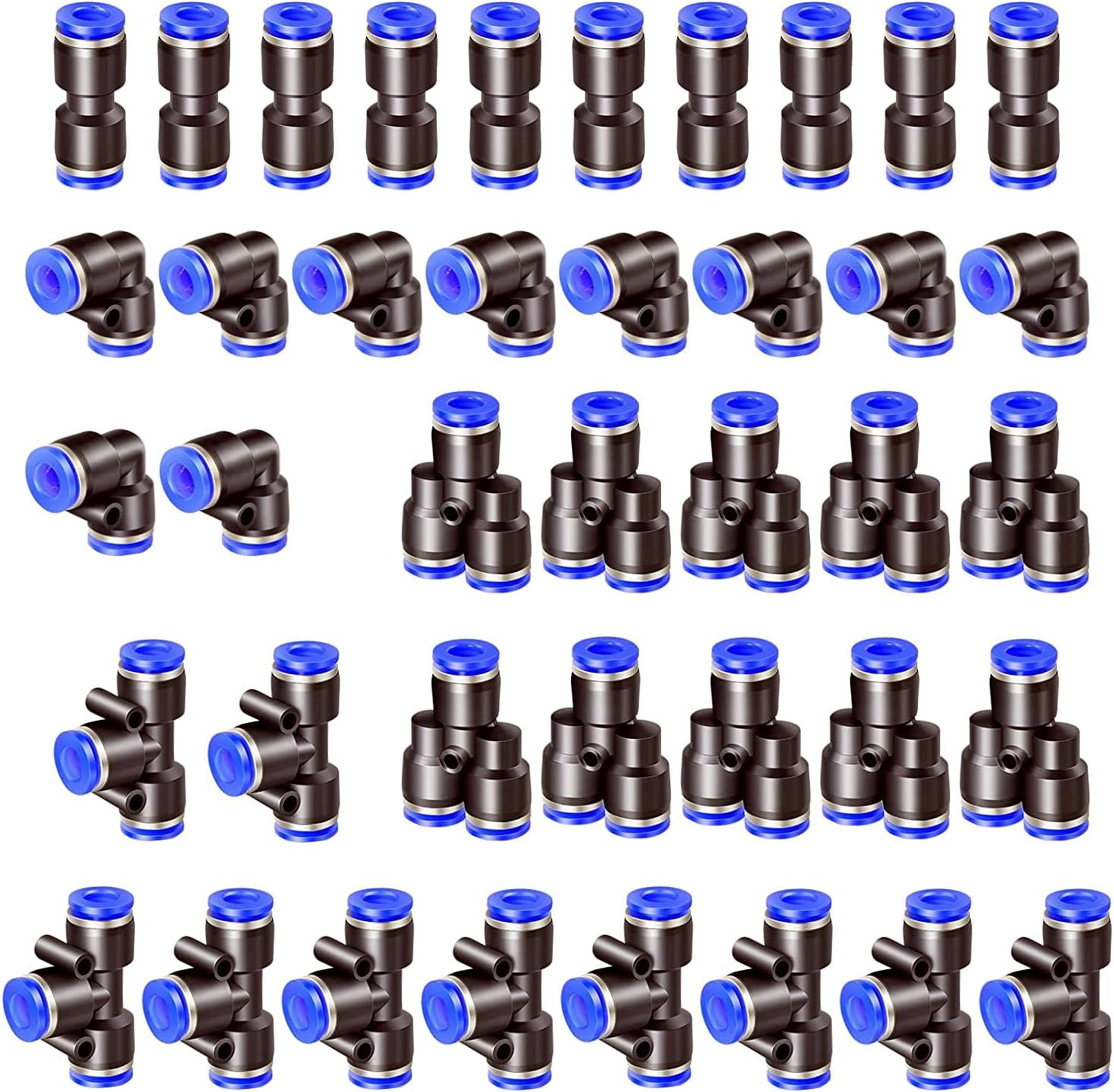 40-teiliges Set Mit 8-mm-pneumatikverbindern, Schnellkupplungen Für Druckluft, 10 Gerade Verbinder, 10 Winkel, 10 T-stücke, 10 Verteiler