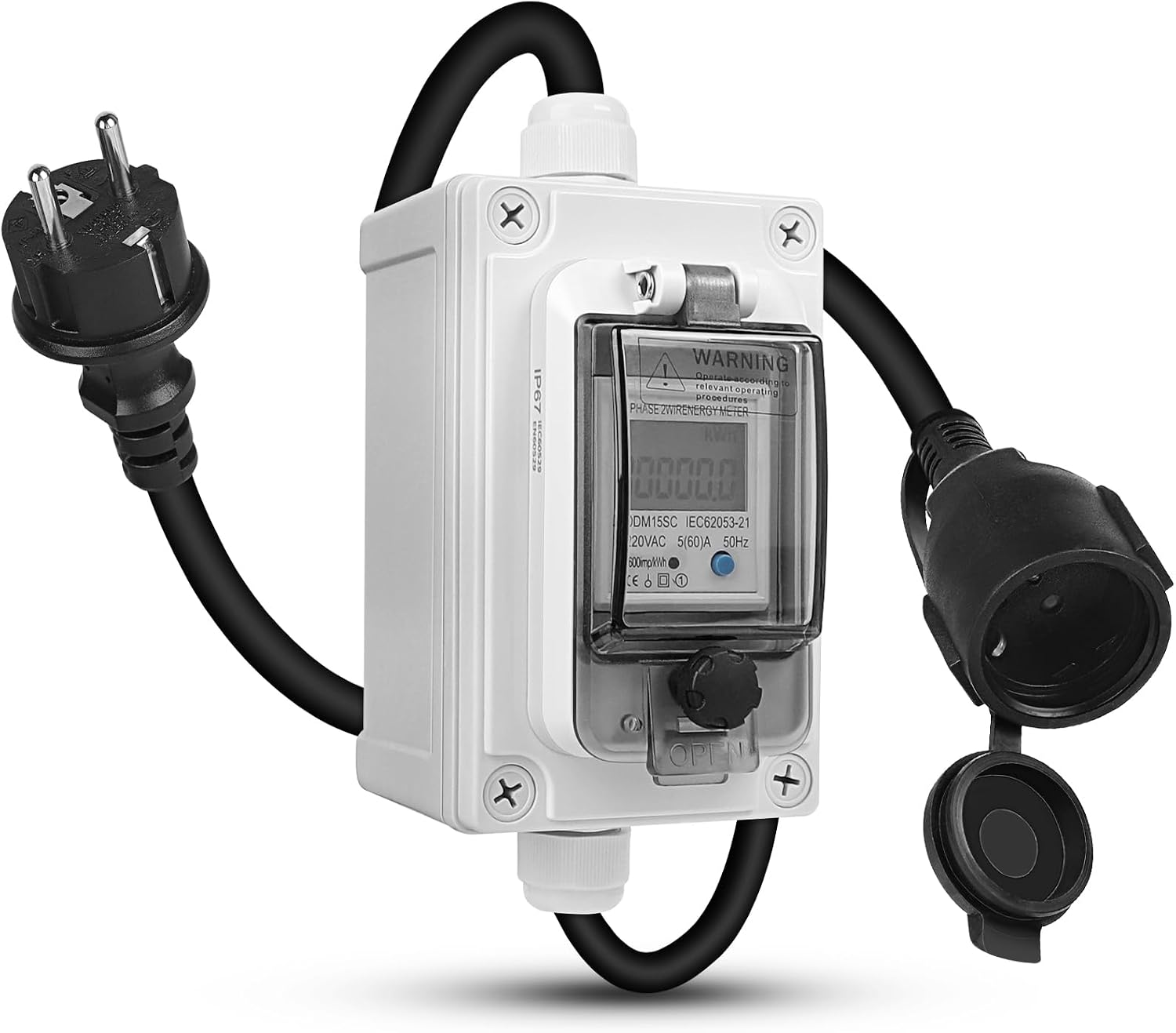 230-v-ip67-mobil-digitalstromzähler, Tragbarer Außen-wattzähler (kwh), Steckdosen-wattzähler Mit Led-/reset-funktion, Energiezählerstecker