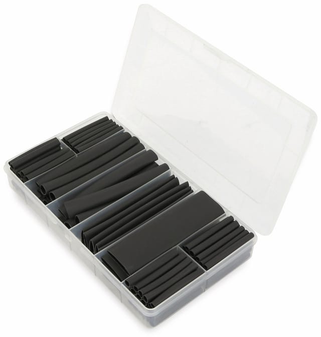Schrumpfschlauch-Sortiment, 142-teilig Plastikbox, klebend, Schrumpfrate 3:1, schwarz