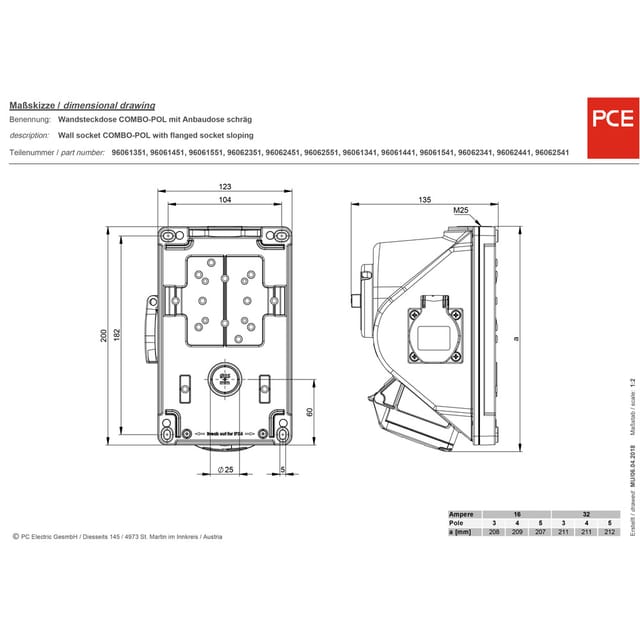 PCE 96061551 CEE Wandsteckdose 16 A 5polig 400 V 1 St.