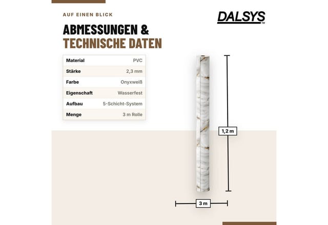 Dalsys Wandverkleidung Selbstklebend 3m Rolle X 120cm Onyxweiß Pvc