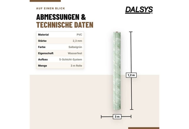 Dalsys Wandverkleidung Selbstklebend 3m Rolle X 120cm Salbeigrün Pvc