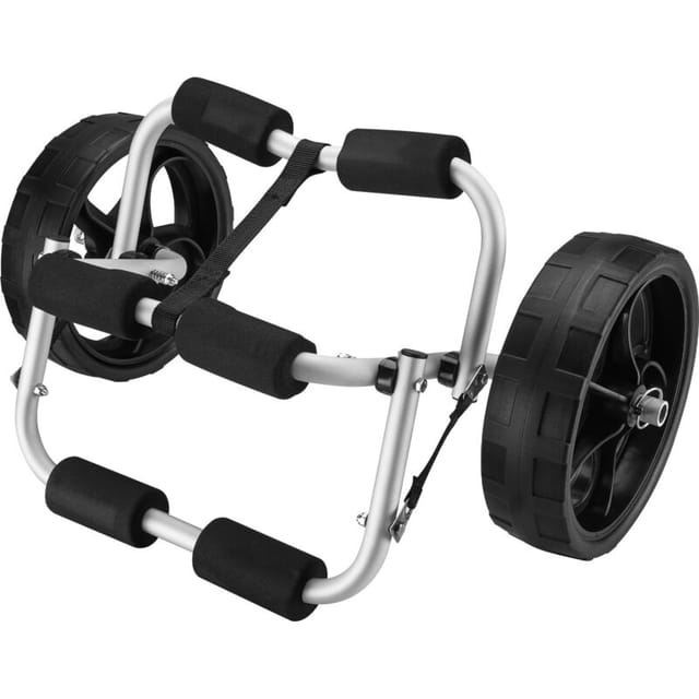 Wiltec - klappbarer Alu Kanuwagen bis 45 kg, Transportwagen für Boote, Kanus, Kajaks, Surfwagen mit Polstern, Ø25 cm PU-Räder inkl. Nylonband zur