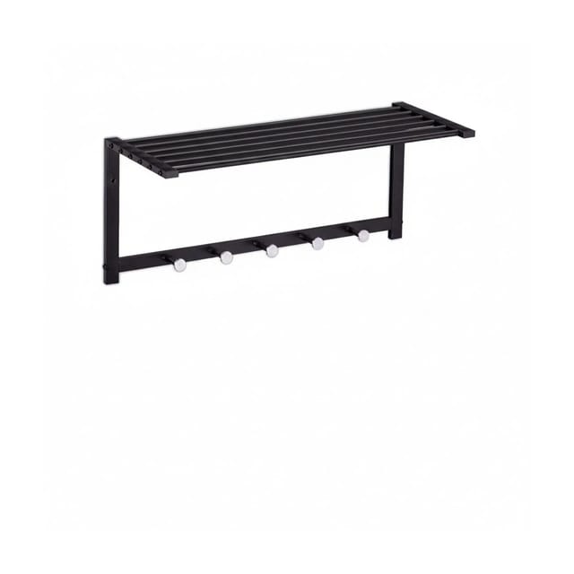 Relaxdays - Wandgarderobe mit Ablage, Garderobenleiste 5 Haken, Flur & Bad, modern, Metall, hbt 28 x 65 x 25 cm, schwarz