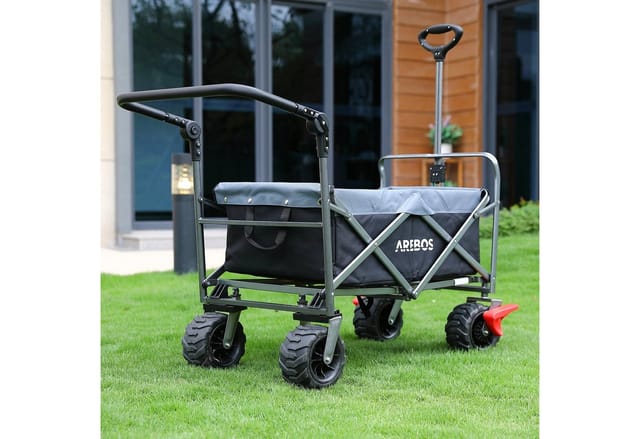 AREBOS Bollerwagen faltbar Transportkarre Gerätewagen Handwagen Faltwagen inkl. 2 Netztaschen mit Vorderrad-Bremsen & Teleskopstange klappbar bis 100