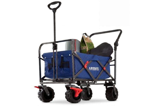 Arebos - Bollerwagen Transportkarre Gerätewagen Handwagen Faltwagen inklusive 2 Netztaschen mit Vorderrad Bremsen Teleskopstange klappbar bis 100 kg