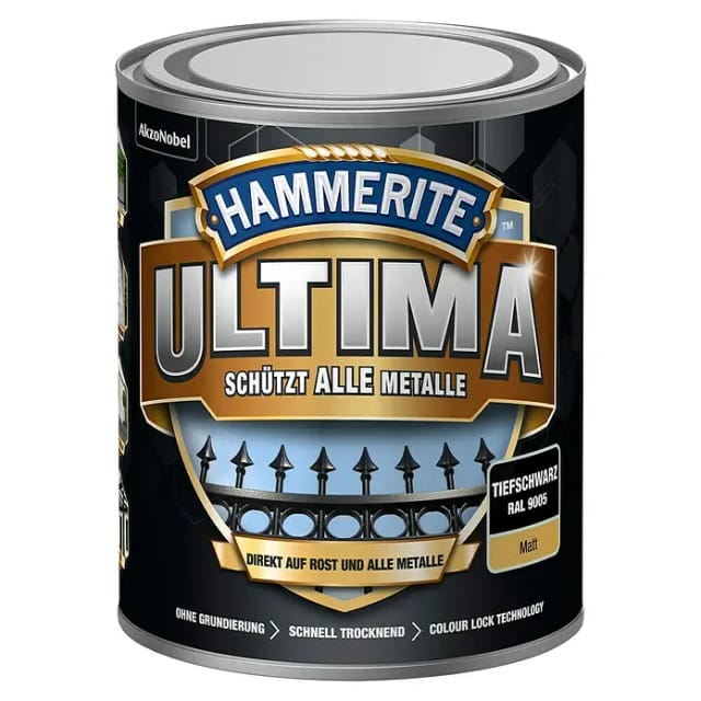 Hammerite Metallschutzlack Ultima Matt, Tiefschwarz, ral 9005, 750 ml