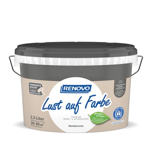 Wand-und Deckenfarbe Lust auf Farbe matt 2,5 Ltr. Mandelcreme - Renovo