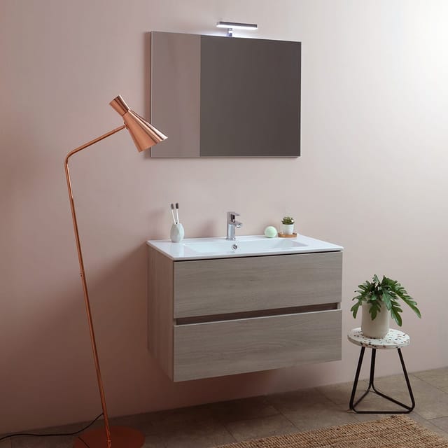 Kiamami Valentina - Badmöbelset Mit Spiegel Und Led Beleuchtung 80 Cm Naturholz