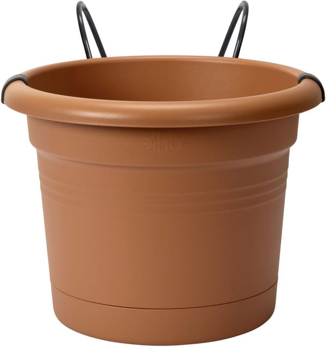 Elho - Blumentopf + Halter Green Basics ø 20 x 18,5 cm mild tonrot Blumentöpfe & Übertöpfe