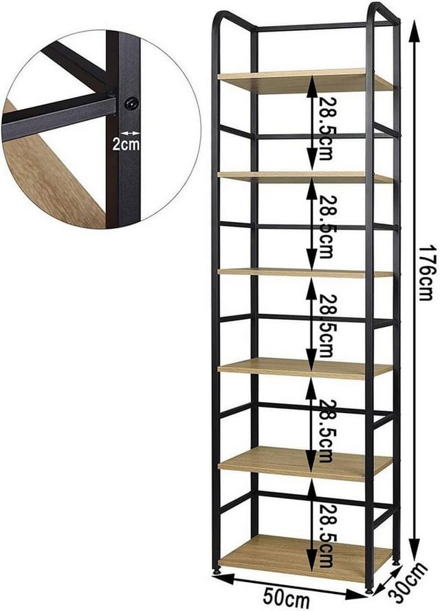 Standregal mit 6 Ablage 50x30x176cm Eiche Hell - Woltu