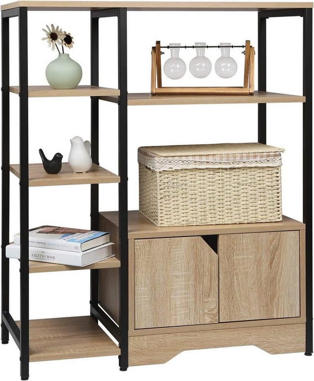 Woltu - Standregal Bücherregal Bücherschrank Küchenregal Büroregal Schuhregal Eisenrahmen Regal mit offenem Stauraum und Schrank für Büro,