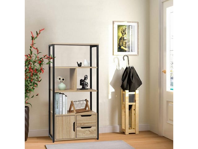 Woltu - Standregal Bücherregal mit Schrank 58x24x120cm eiche hell