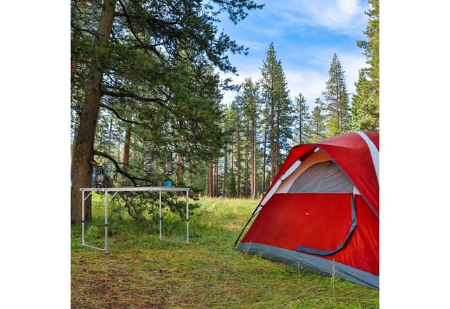 Relaxdays Campingtisch klappbar, Aluminium, MDF, Klapptisch Camping, leicht, höhenverstellbar, 120 x 60 cm, silber/grau