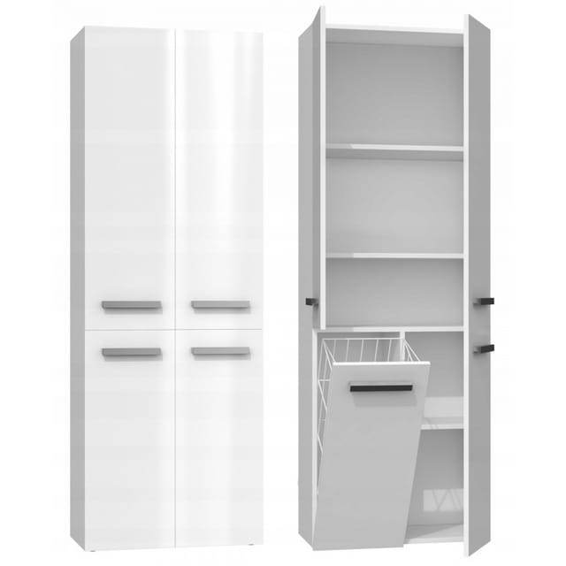 Hucoco - cdf Bad-Hochschrank nel 1K dd Farbe: Weiß glänzend Modernes Badregal Stauraumschrank Geräumige Einlegeböden Türen Einfache Montage 1