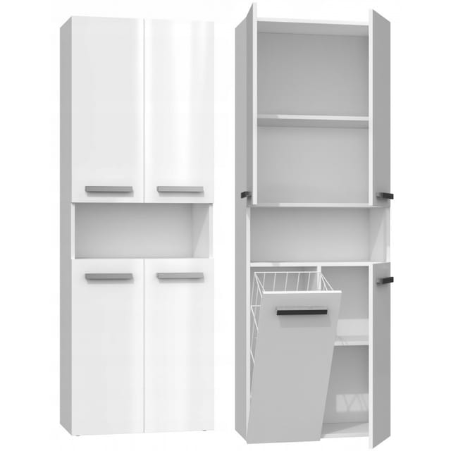 Hucoco - cdf Bad-Hochschrank nel 1K dk Farbe: Weiß glänzend Modernes Badregal Stauraumschrank Geräumige Einlegeböden Türen Einfache Montage 1