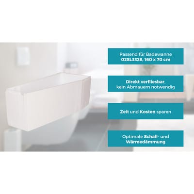 Calmwaters® Wannenträger 160 x 70 cm Essential Small, Passend für Eck-Badewanne 160x70 cm, Linke Ausführung, Styroporträger, Schall- und