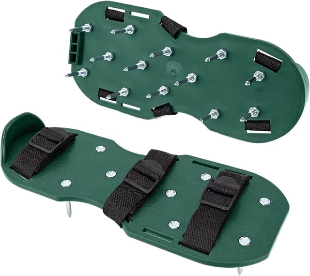 Spikeschuhe für Rasenbelüfter – zur Belüftung des Rasens, Manueller Vertikutierer – 2X Spikeschuhe mit Sohlen und 42 mm Spitzen, einstellbare