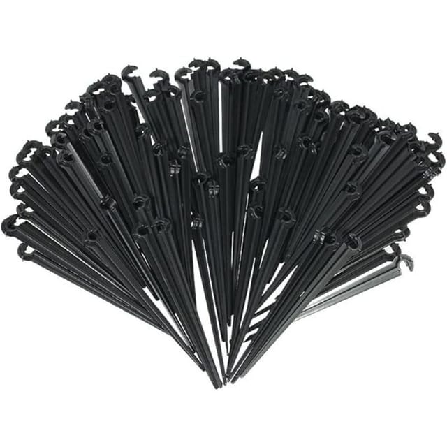 Pack de 100 Soportes para tubería Micro Drip System de 11cm: para fijar y guiar la tubería de distribución en el suelo - Tubos de Vástago Fijo