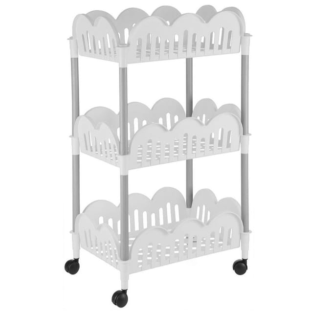 Weißer Trolley mit 3 Körben 40x30x68 cm