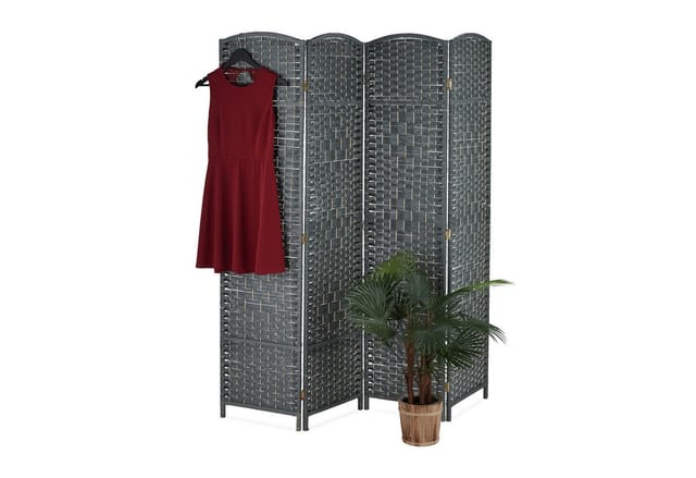 Relaxdays Paravent Raumteiler, HxB: 170 x 160 cm, faltbarer Raumtrenner, 3-teiliger Sichtschutz, Holz & Papierseil, grau